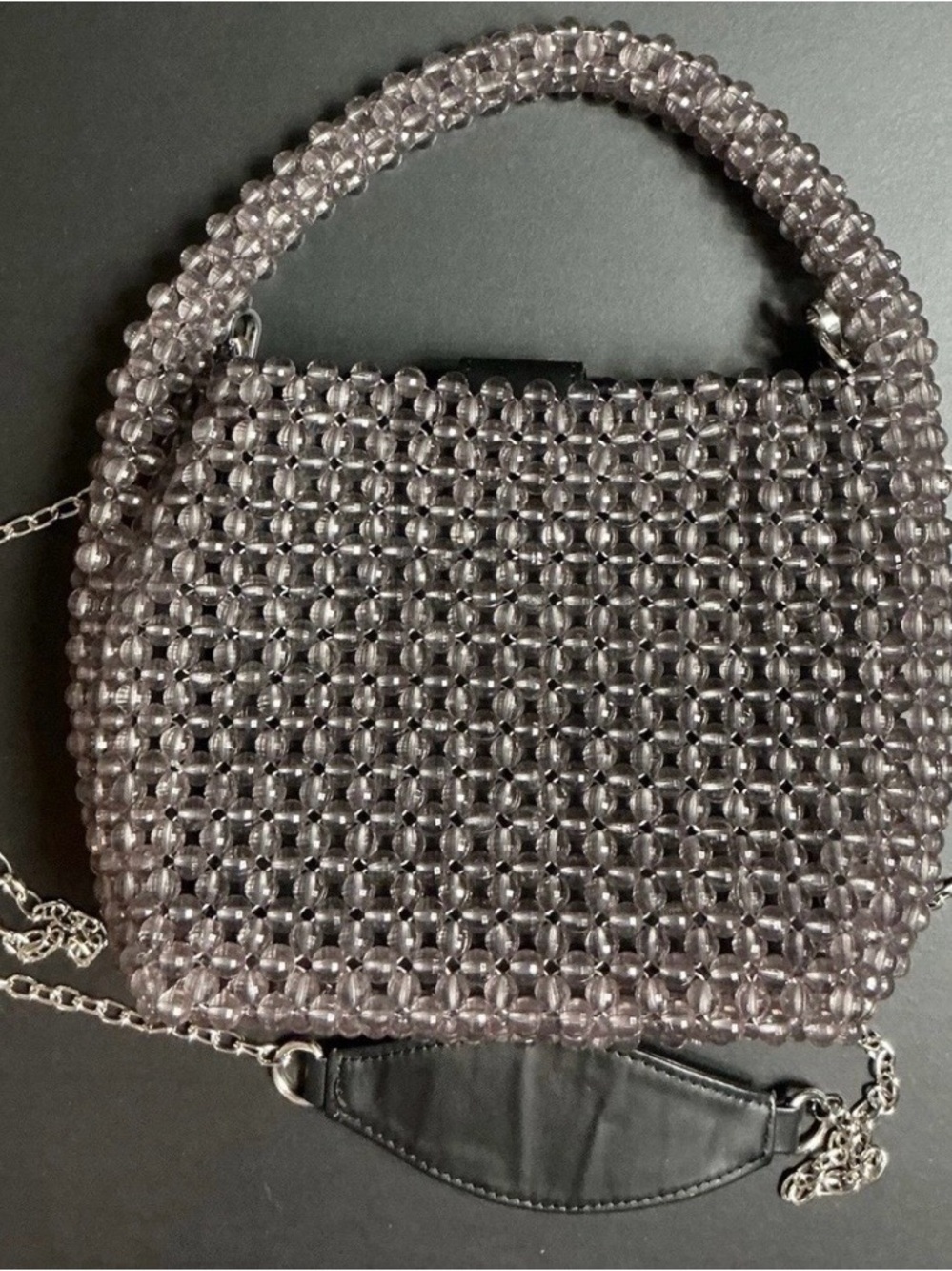 Beaded Top-Handle Shoulder Bag in Smoky Gray